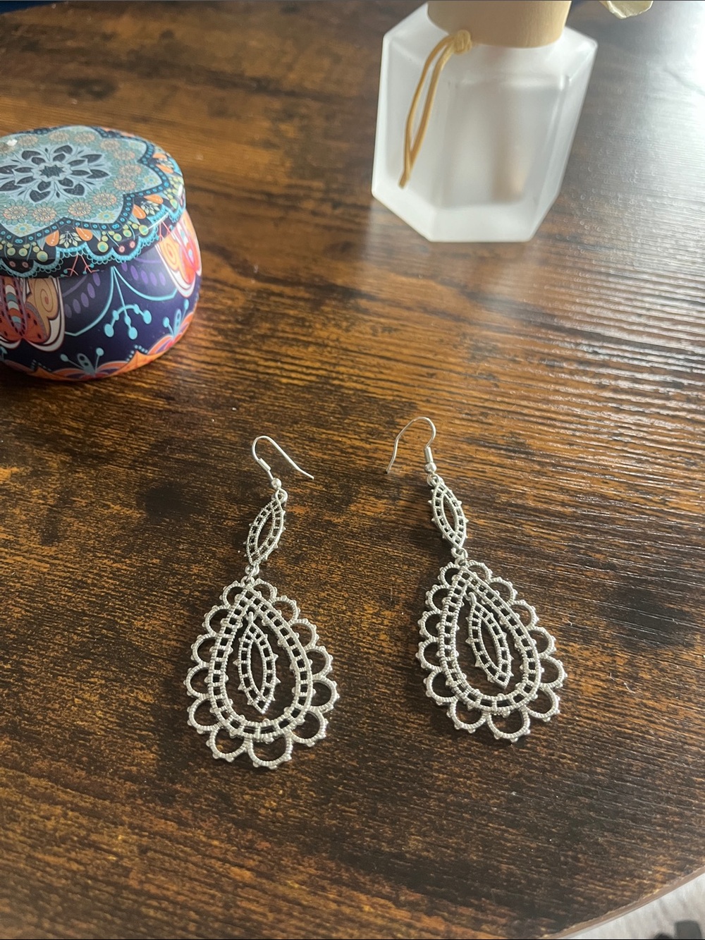 INC International Concepts Silver Teardrop Filigree Earrings
